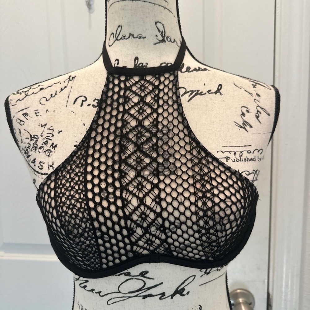 Victoria’s Secret Very Sexy Sheer High-Neck Fishnet Bralette - Black